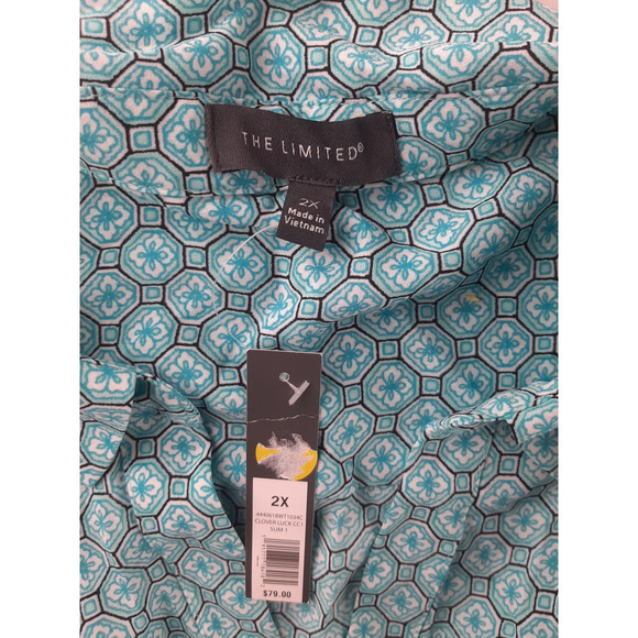 The Limited Women's Blue White Geometric Print Button Down Shirt Long Sleeve 2X - Picture 5 of 16